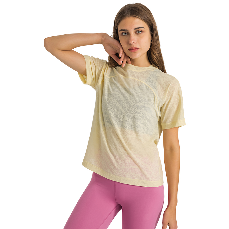 DS181 yoga top with short sleeve for jacquard fabric